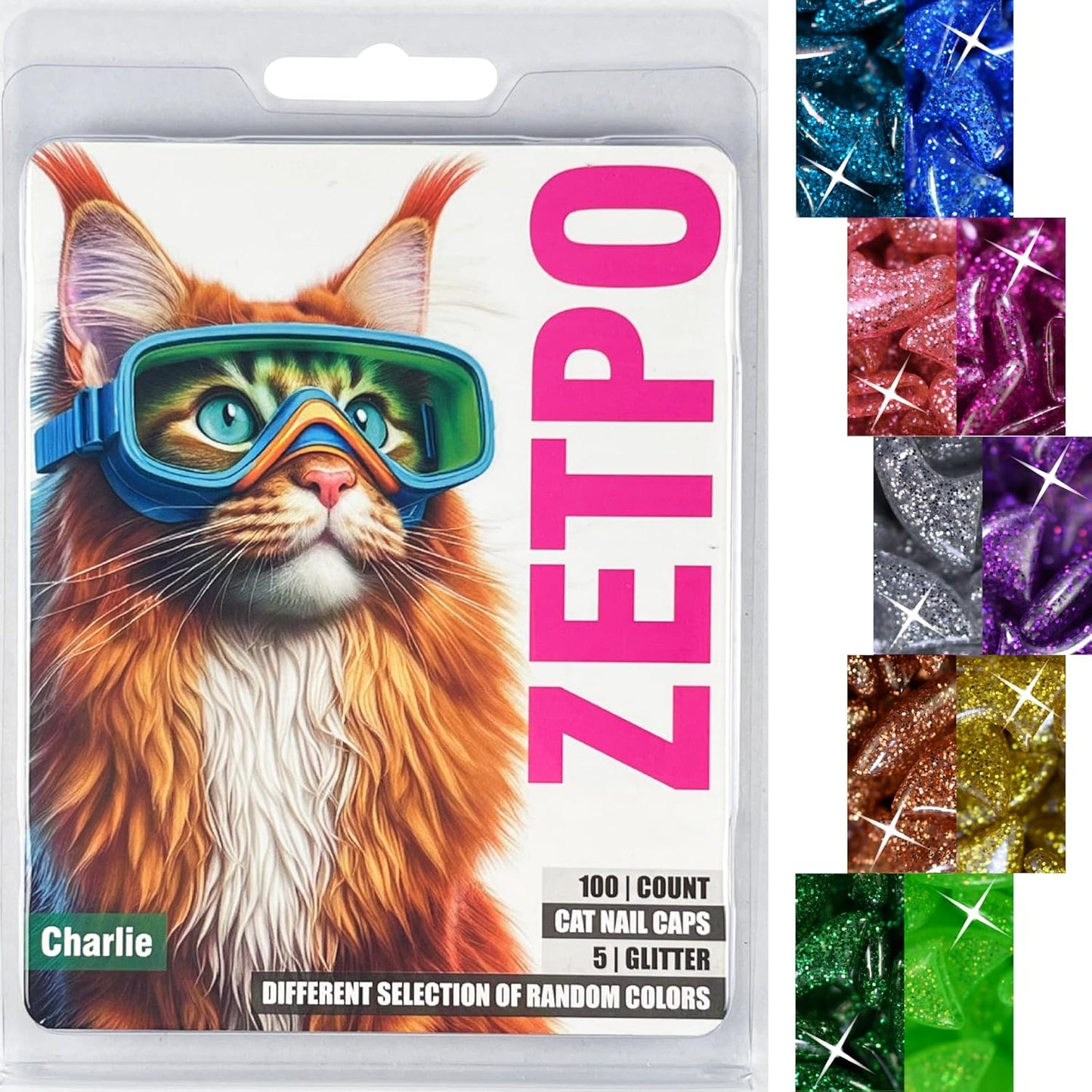 Cat Nail Caps | Cat Claw Covers | with Adhesives and Applicators (S, 5X Glitter Random Colors | 100 Pcs)