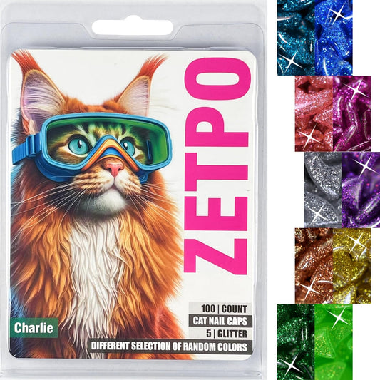 Cat Nail Caps | Cat Claw Covers | with Adhesives and Applicators (S, 5X Glitter Random Colors | 100 Pcs)