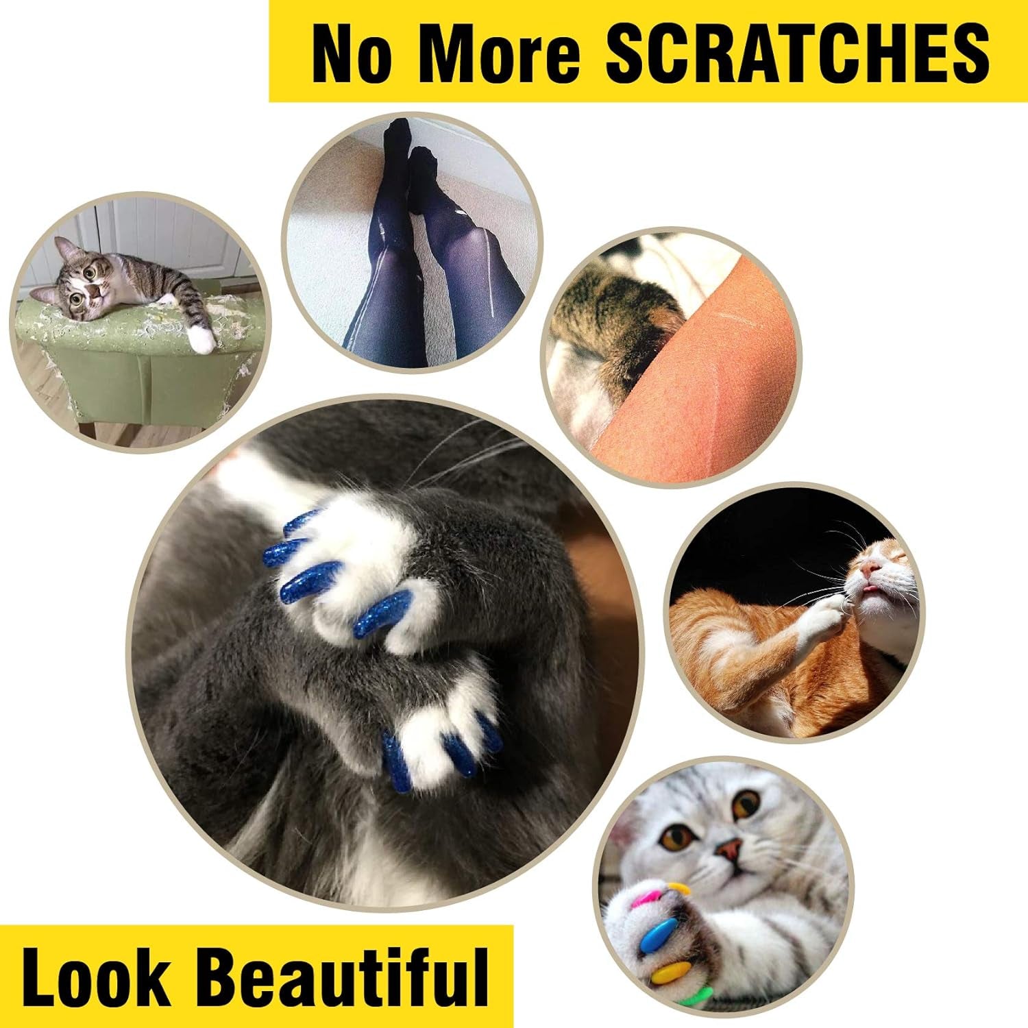 Cat Nail Caps | Cat Claw Covers | with Adhesives and Applicators (S, 5X Glitter Random Colors | 100 Pcs)
