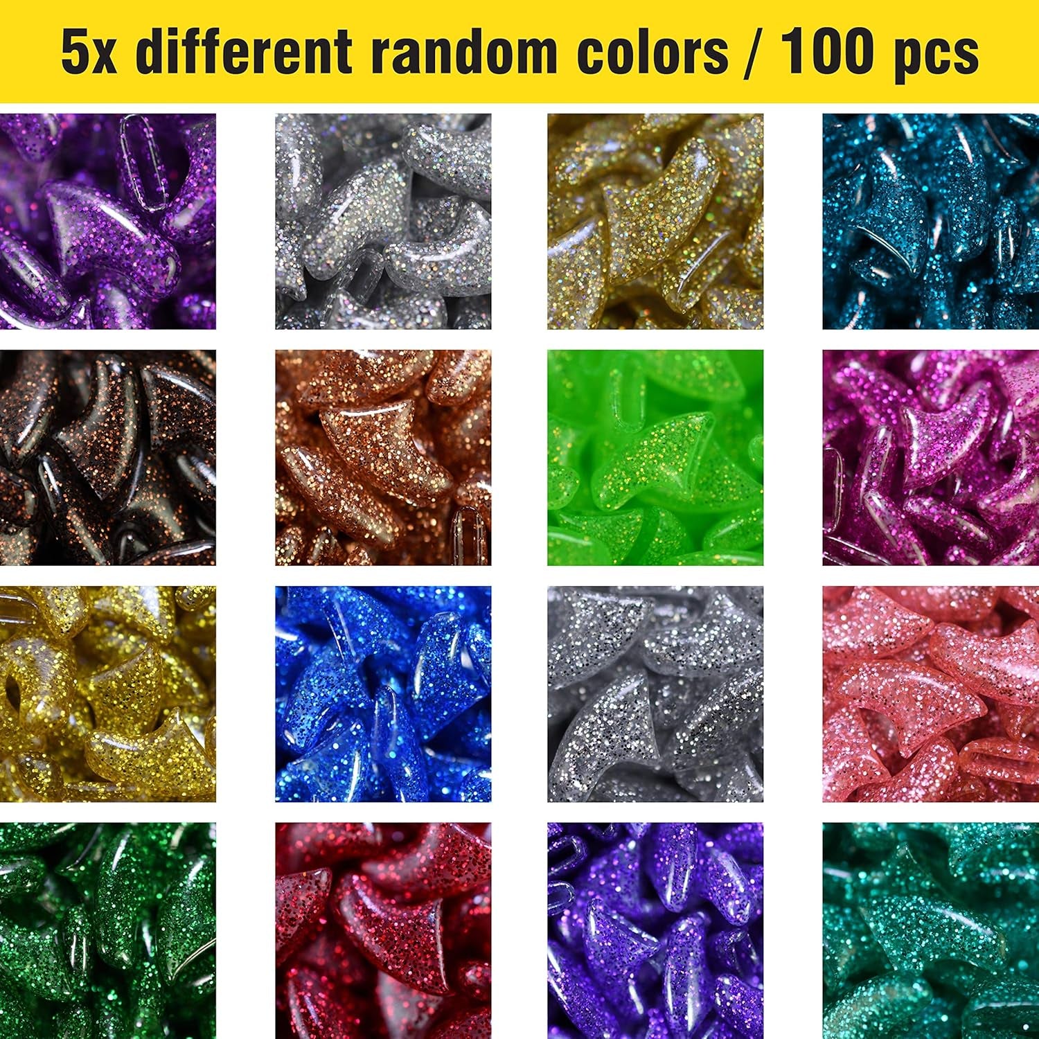 Cat Nail Caps | Cat Claw Covers | with Adhesives and Applicators (S, 5X Glitter Random Colors | 100 Pcs)